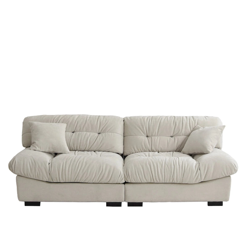 Causeuse minimaliste en velours beige/rose/gris, garnie de plumes et de mousse, 2 places