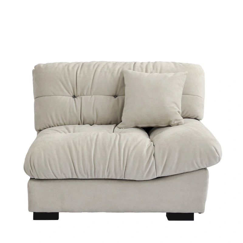 Causeuse minimaliste en velours beige/rose/gris, garnie de plumes et de mousse, 2 places