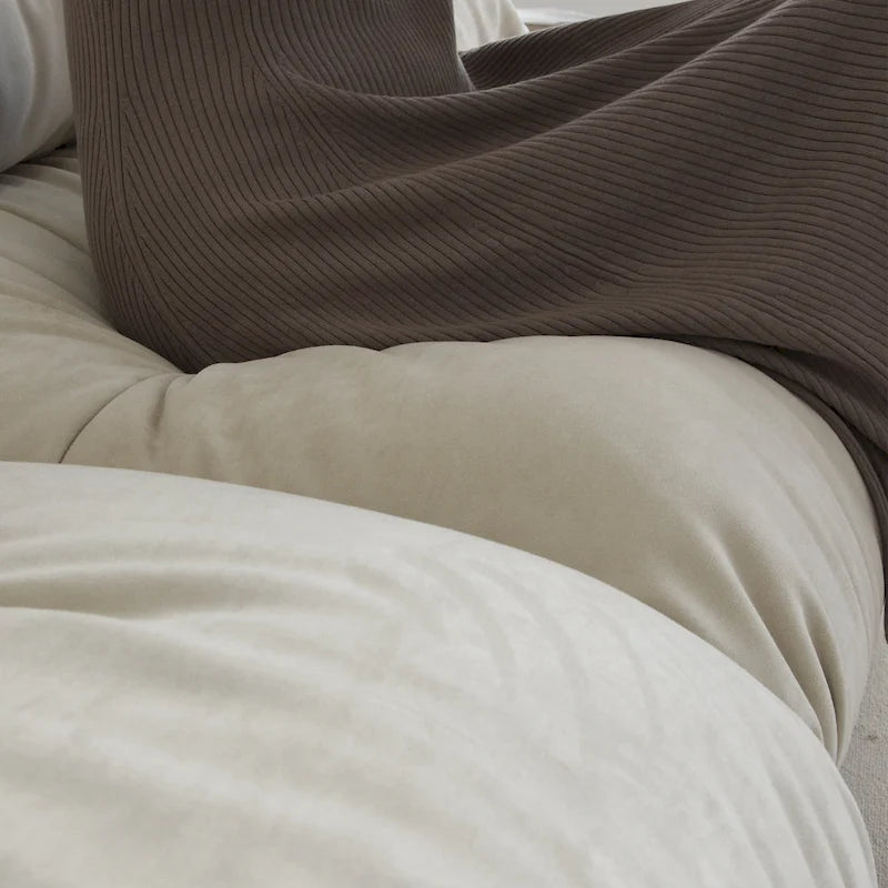 Causeuse minimaliste en velours beige/rose/gris, garnie de plumes et de mousse, 2 places