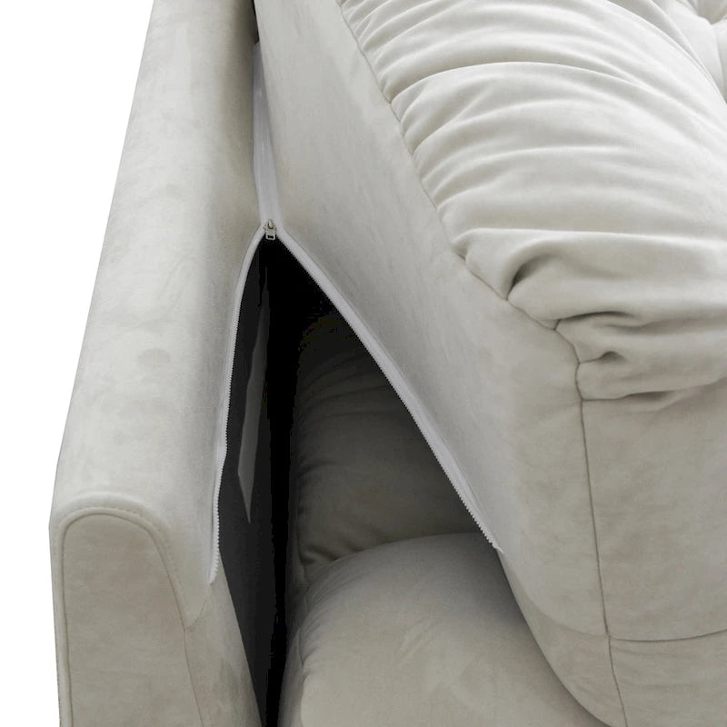 Causeuse minimaliste en velours beige/rose/gris, garnie de plumes et de mousse, 2 places