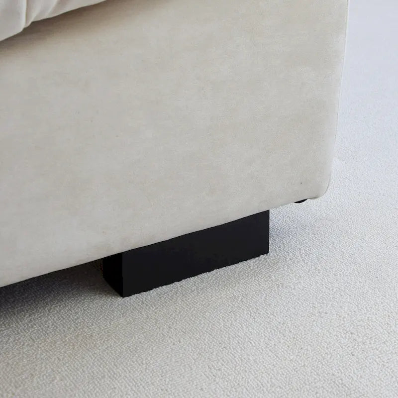 Causeuse minimaliste en velours beige/rose/gris, garnie de plumes et de mousse, 2 places