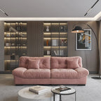 Causeuse minimaliste en velours beige/rose/gris, garnie de plumes et de mousse, 2 places