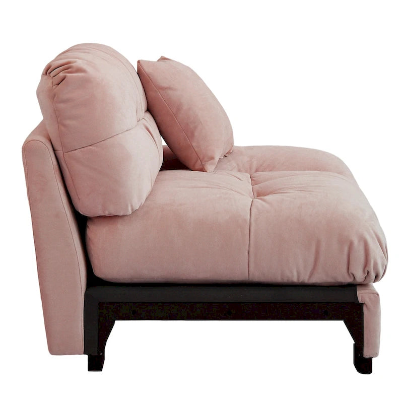 Causeuse minimaliste en velours beige/rose/gris, garnie de plumes et de mousse, 2 places