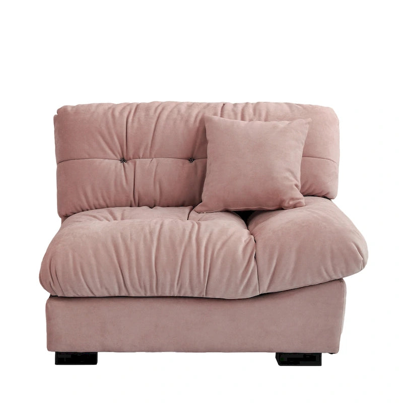 Causeuse minimaliste en velours beige/rose/gris, garnie de plumes et de mousse, 2 places