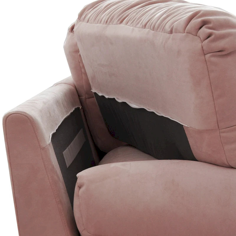 Causeuse minimaliste en velours beige/rose/gris, garnie de plumes et de mousse, 2 places