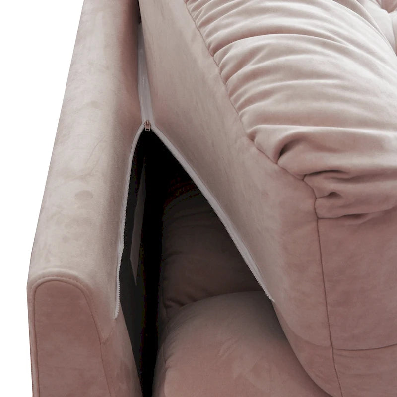 Causeuse minimaliste en velours beige/rose/gris, garnie de plumes et de mousse, 2 places