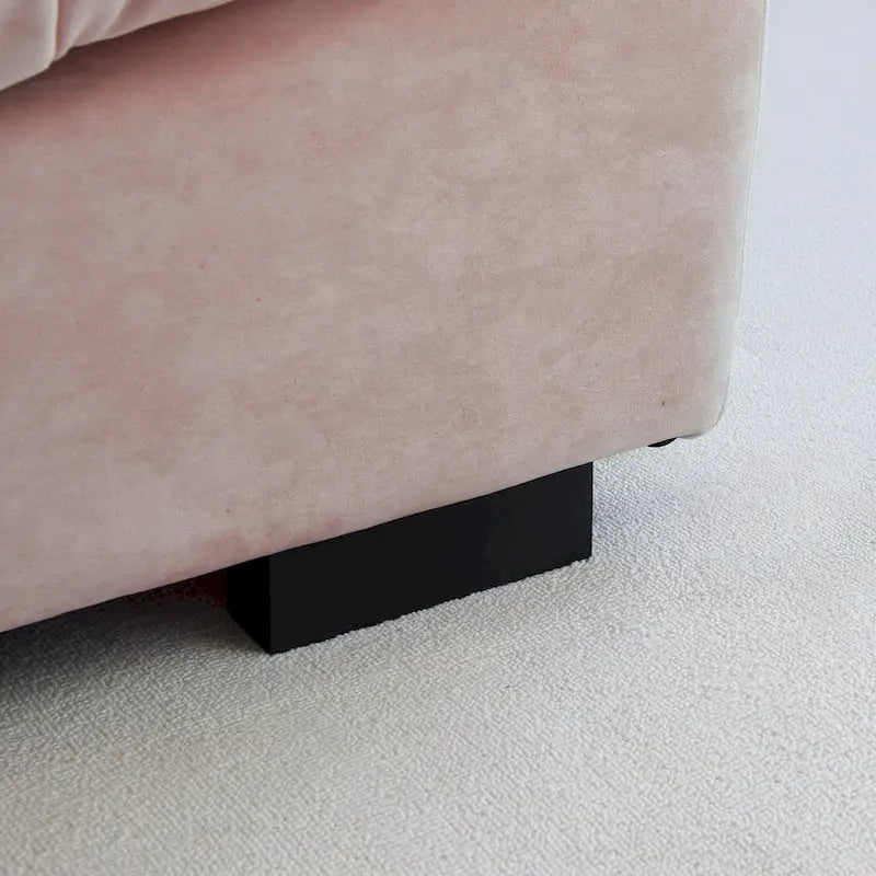 Causeuse minimaliste en velours beige/rose/gris, garnie de plumes et de mousse, 2 places