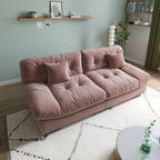 Causeuse minimaliste en velours beige/rose/gris, garnie de plumes et de mousse, 2 places