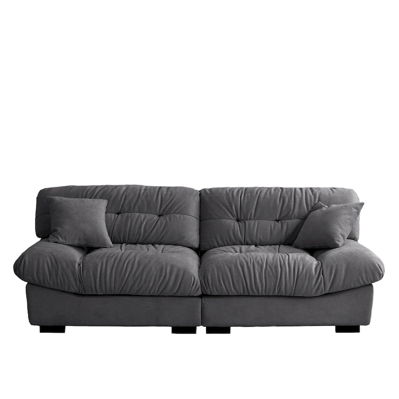 Causeuse minimaliste en velours beige/rose/gris, garnie de plumes et de mousse, 2 places