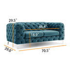 Causeuse capitonnée en velours de style Chesterfield, 2 places — Bleu français / Gris / Bleu marine / Sarcelle