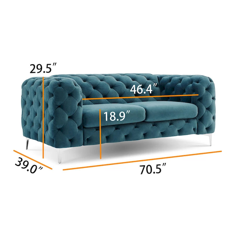 Causeuse capitonnée en velours de style Chesterfield, 2 places — Bleu français / Gris / Bleu marine / Sarcelle