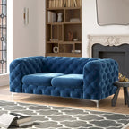 Causeuse capitonnée en velours de style Chesterfield, 2 places — Bleu français / Gris / Bleu marine / Sarcelle