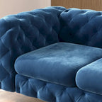 Causeuse capitonnée en velours de style Chesterfield, 2 places — Bleu français / Gris / Bleu marine / Sarcelle