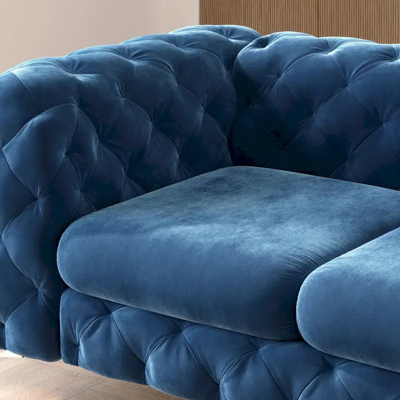 Causeuse capitonnée en velours de style Chesterfield, 2 places — Bleu français / Gris / Bleu marine / Sarcelle