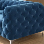 Causeuse capitonnée en velours de style Chesterfield, 2 places — Bleu français / Gris / Bleu marine / Sarcelle