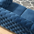 Causeuse capitonnée en velours de style Chesterfield, 2 places — Bleu français / Gris / Bleu marine / Sarcelle