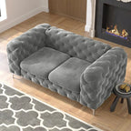 Causeuse capitonnée en velours de style Chesterfield, 2 places — Bleu français / Gris / Bleu marine / Sarcelle
