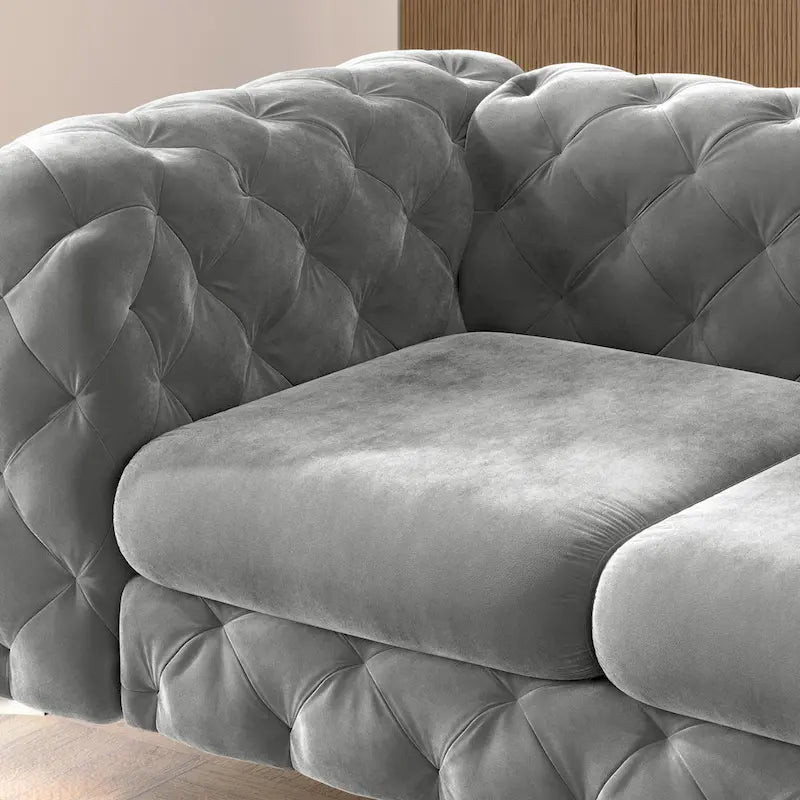 Causeuse capitonnée en velours de style Chesterfield, 2 places — Bleu français / Gris / Bleu marine / Sarcelle