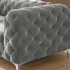 Causeuse capitonnée en velours de style Chesterfield, 2 places — Bleu français / Gris / Bleu marine / Sarcelle