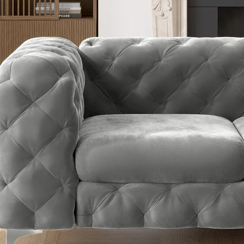Causeuse capitonnée en velours de style Chesterfield, 2 places — Bleu français / Gris / Bleu marine / Sarcelle