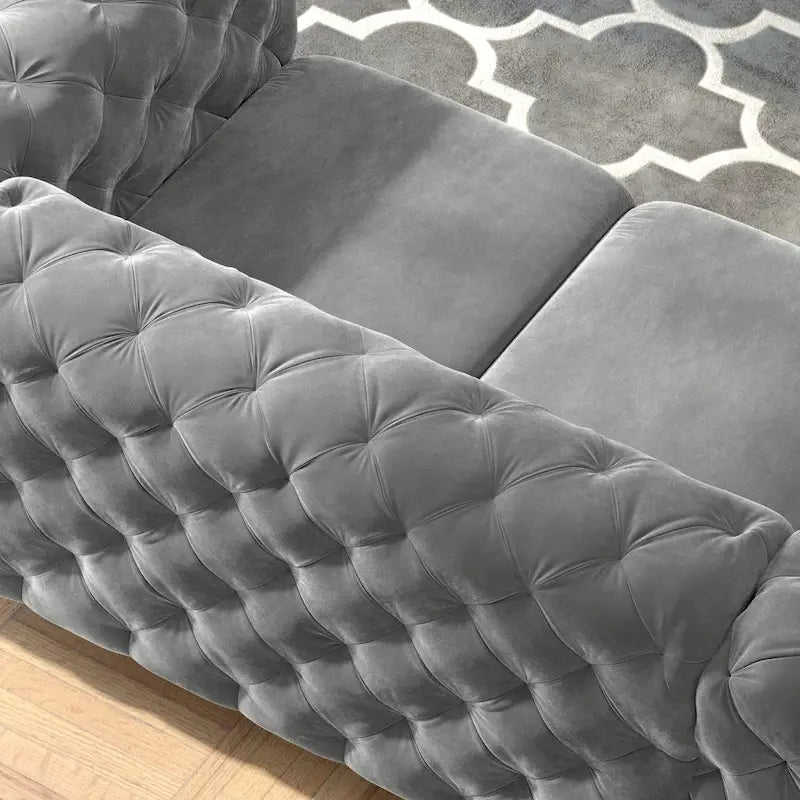 Causeuse capitonnée en velours de style Chesterfield, 2 places — Bleu français / Gris / Bleu marine / Sarcelle