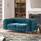 Causeuse capitonnée en velours de style Chesterfield, 2 places — Bleu français / Gris / Bleu marine / Sarcelle