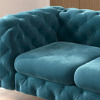 Causeuse capitonnée en velours de style Chesterfield, 2 places — Bleu français / Gris / Bleu marine / Sarcelle