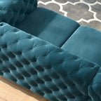 Causeuse capitonnée en velours de style Chesterfield, 2 places — Bleu français / Gris / Bleu marine / Sarcelle