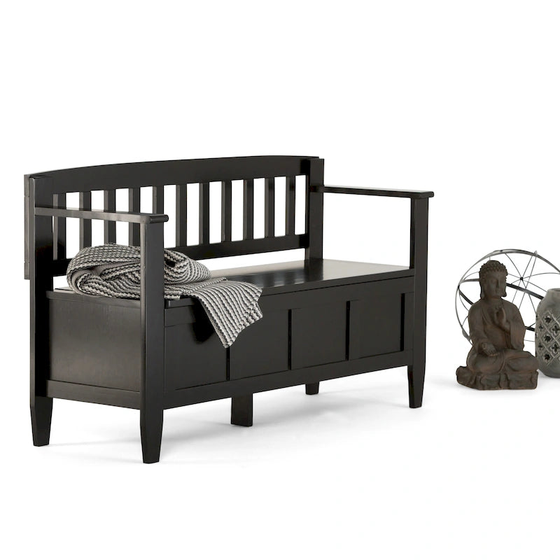 Banc de rangement contemporain en bois massif pour entrée avec couvercle à charnière, 2 places — Plusieurs couleurs