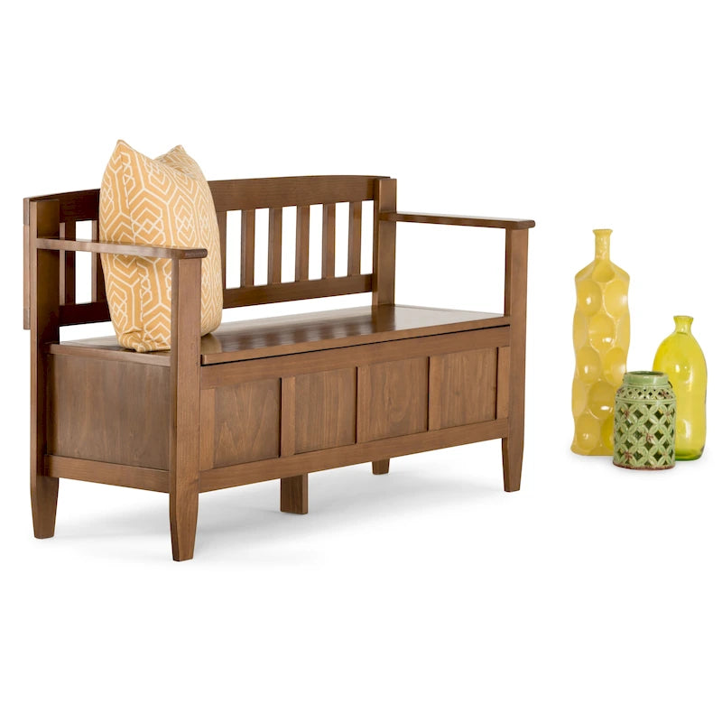 Banc de rangement contemporain en bois massif pour entrée avec couvercle à charnière, 2 places — Plusieurs couleurs