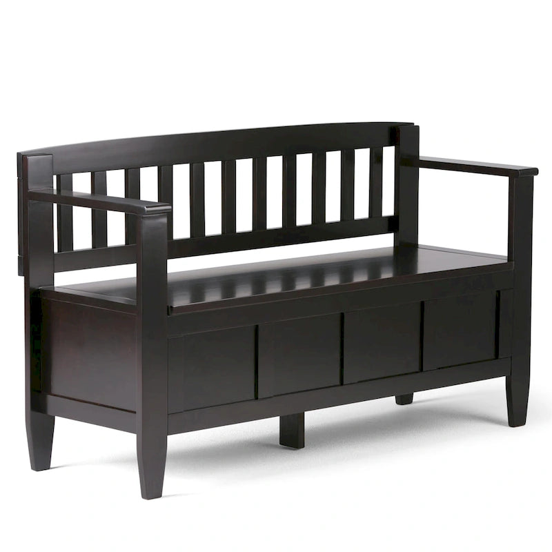 Banc de rangement contemporain en bois massif pour entrée avec couvercle à charnière, 2 places — Plusieurs couleurs