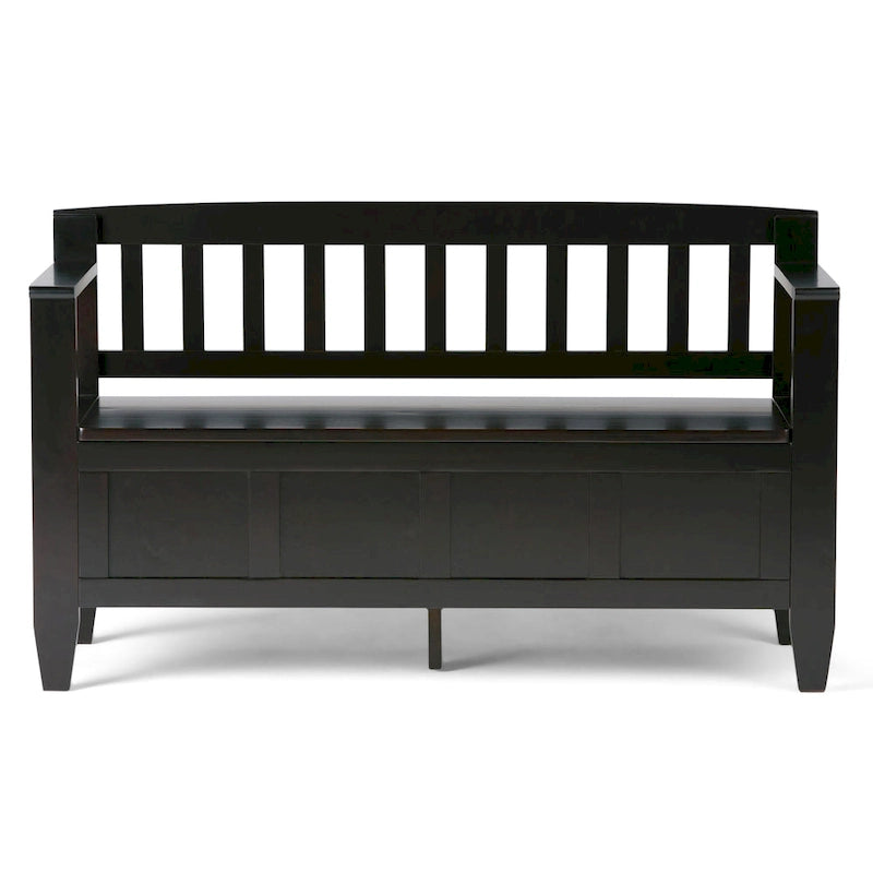 Banc de rangement contemporain en bois massif pour entrée avec couvercle à charnière, 2 places — Plusieurs couleurs