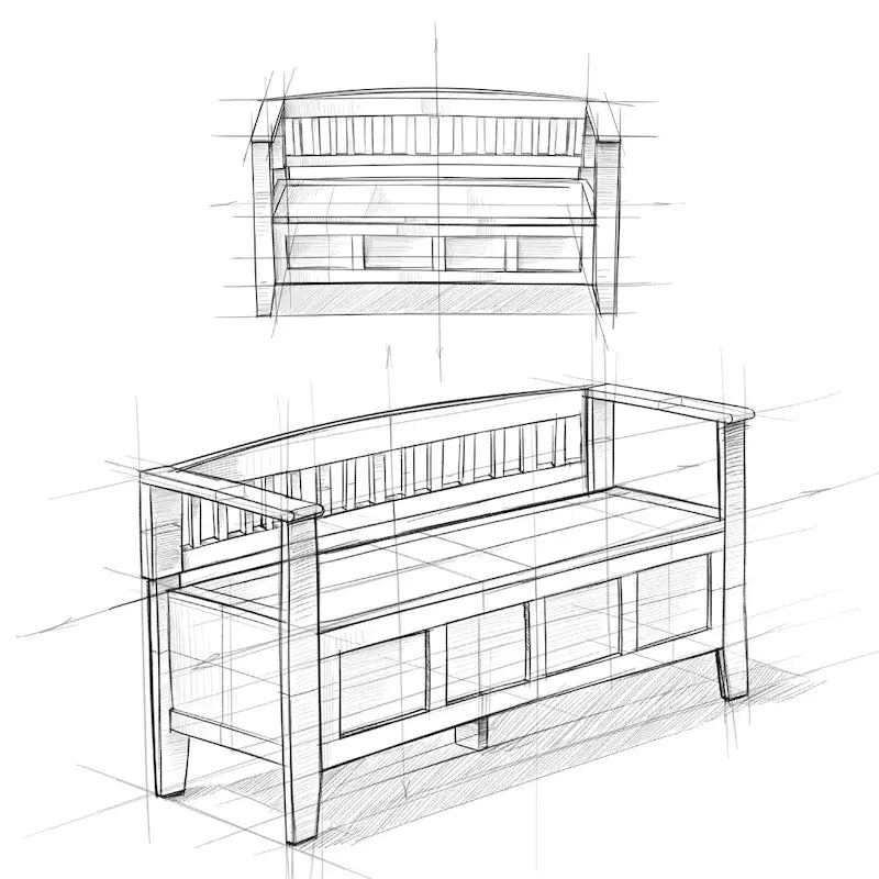 Banc de rangement contemporain en bois massif pour entrée avec couvercle à charnière, 2 places — Plusieurs couleurs