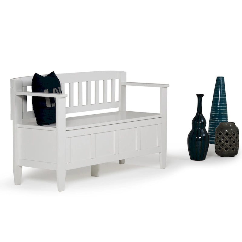 Banc de rangement contemporain en bois massif pour entrée avec couvercle à charnière, 2 places — Plusieurs couleurs