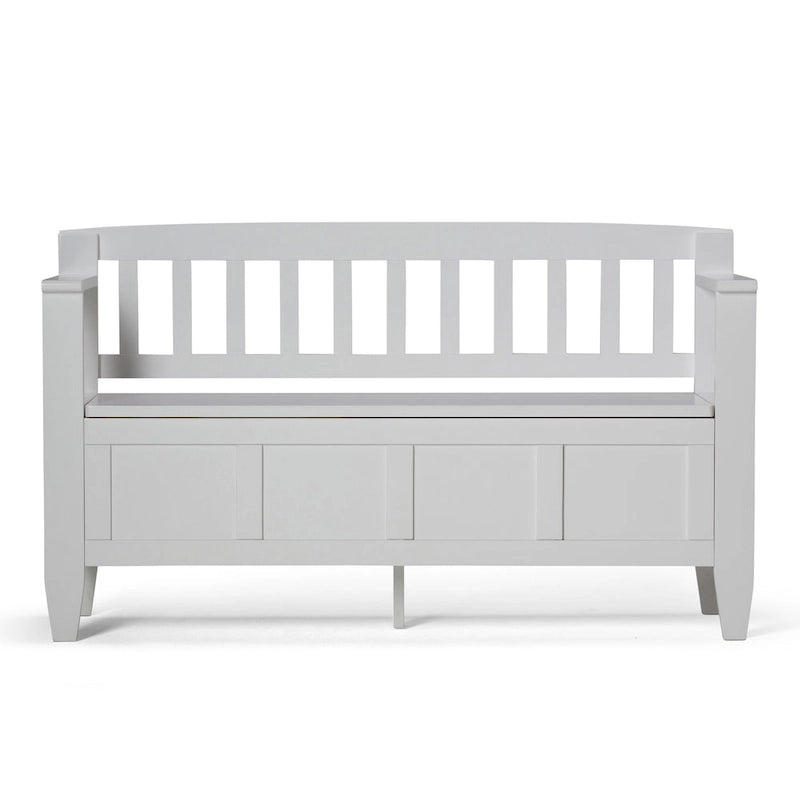 Banc de rangement contemporain en bois massif pour entrée avec couvercle à charnière, 2 places — Plusieurs couleurs