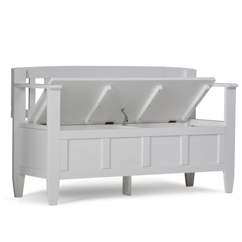 Banc de rangement contemporain en bois massif pour entrée avec couvercle à charnière, 2 places — Plusieurs couleurs