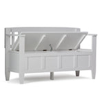 Banc de rangement contemporain en bois massif pour entrée avec couvercle à charnière, 2 places — Plusieurs couleurs
