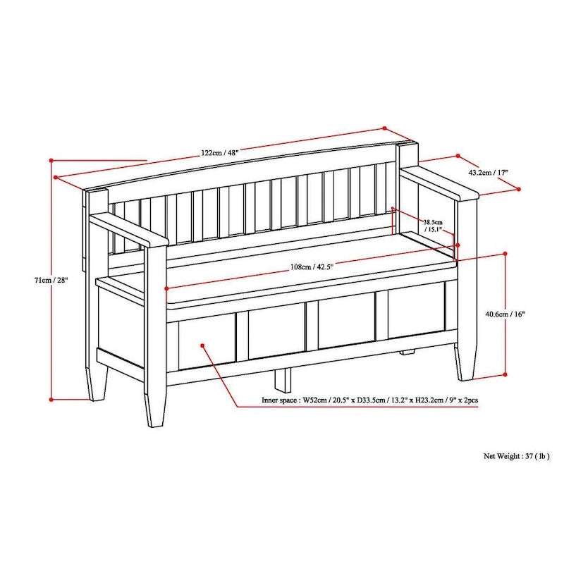 Banc de rangement contemporain en bois massif pour entrée avec couvercle à charnière, 2 places — Plusieurs couleurs