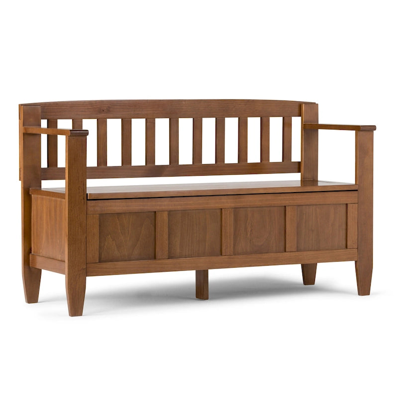 Banc de rangement contemporain en bois massif pour entrée avec couvercle à charnière, 2 places — Plusieurs couleurs