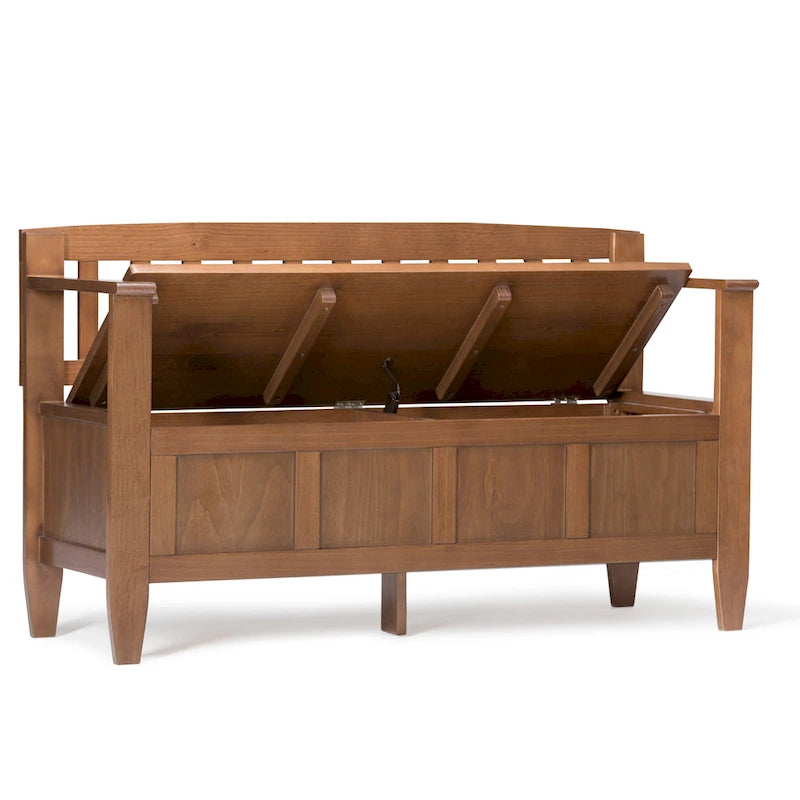 Banc de rangement contemporain en bois massif pour entrée avec couvercle à charnière, 2 places — Plusieurs couleurs