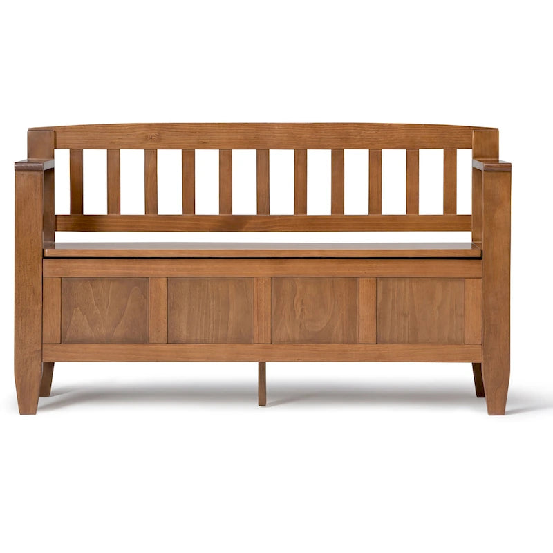 Banc de rangement contemporain en bois massif pour entrée avec couvercle à charnière, 2 places — Plusieurs couleurs