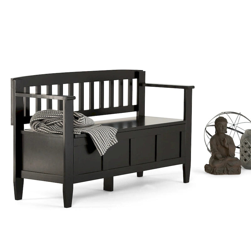 Banc de rangement contemporain en bois massif pour entrée avec couvercle à charnière, 2 places — Plusieurs couleurs