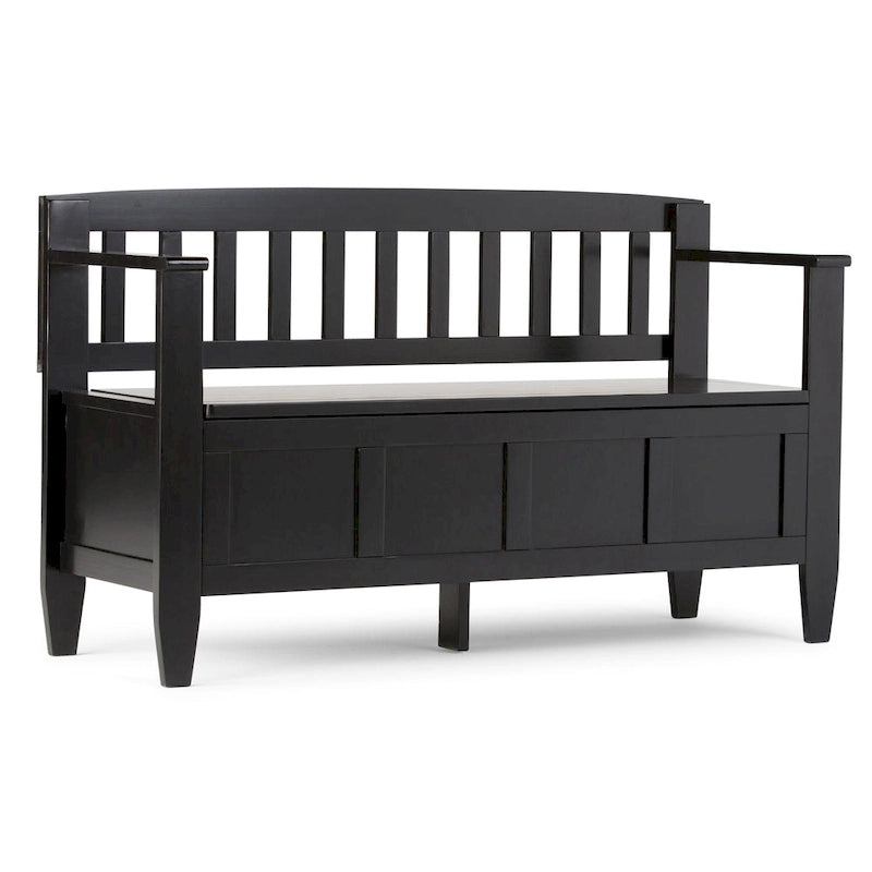 Banc de rangement contemporain en bois massif pour entrée avec couvercle à charnière, 2 places — Plusieurs couleurs