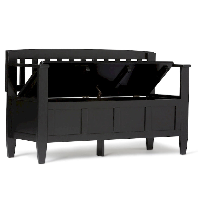 Banc de rangement contemporain en bois massif pour entrée avec couvercle à charnière, 2 places — Plusieurs couleurs