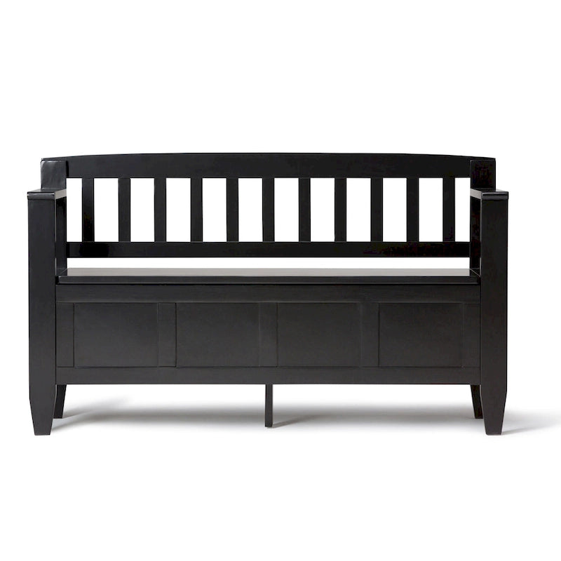 Banc de rangement contemporain en bois massif pour entrée avec couvercle à charnière, 2 places — Plusieurs couleurs