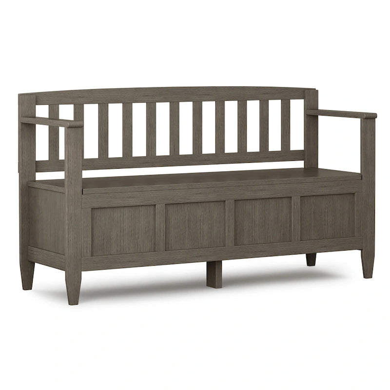 Banc de rangement contemporain en bois massif pour entrée avec couvercle à charnière, 2 places — Plusieurs couleurs