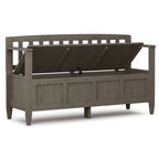 Banc de rangement contemporain en bois massif pour entrée avec couvercle à charnière, 2 places — Plusieurs couleurs