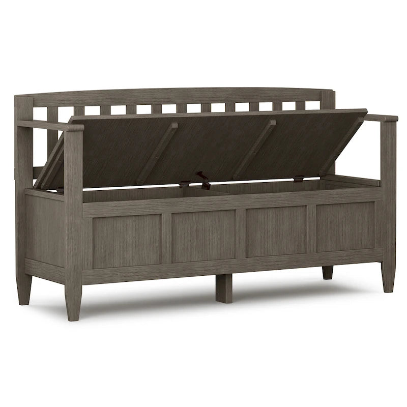 Banc de rangement contemporain en bois massif pour entrée avec couvercle à charnière, 2 places — Plusieurs couleurs