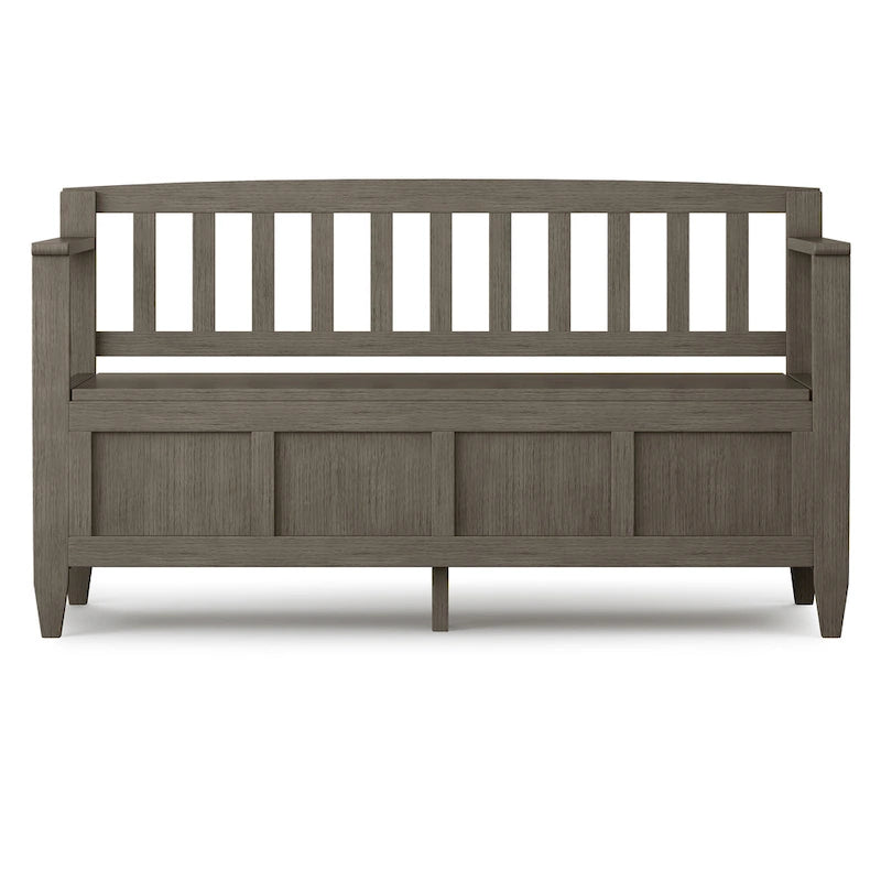 Banc de rangement contemporain en bois massif pour entrée avec couvercle à charnière, 2 places — Plusieurs couleurs