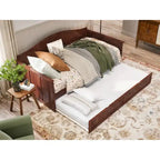 Lit de repos en bois Twin Beadboard avec lit gigogne, blanc / noyer / gris / caramel clair, pour 2
